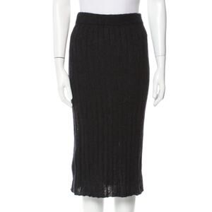 Vintage Y2K Calvin Klein Collection Black Ribbed Mohair Column Midi Skirt S